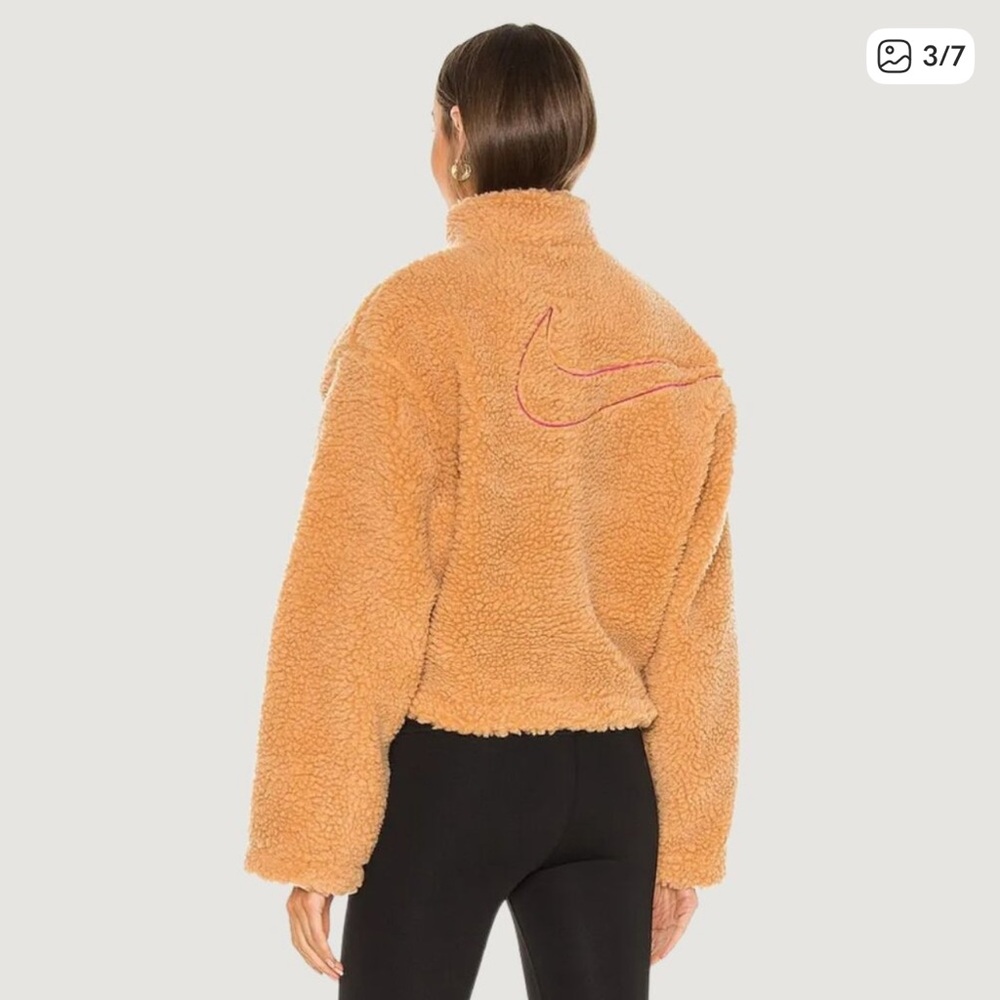 Nike  nsw swoosh sherpa jacket in tan size s faux fur